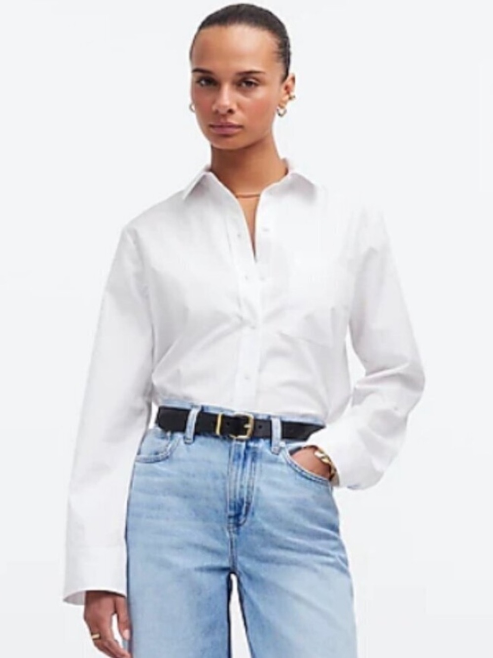 Madewell Relaxed Button Front Shirt in Popln White Size XL NQ970